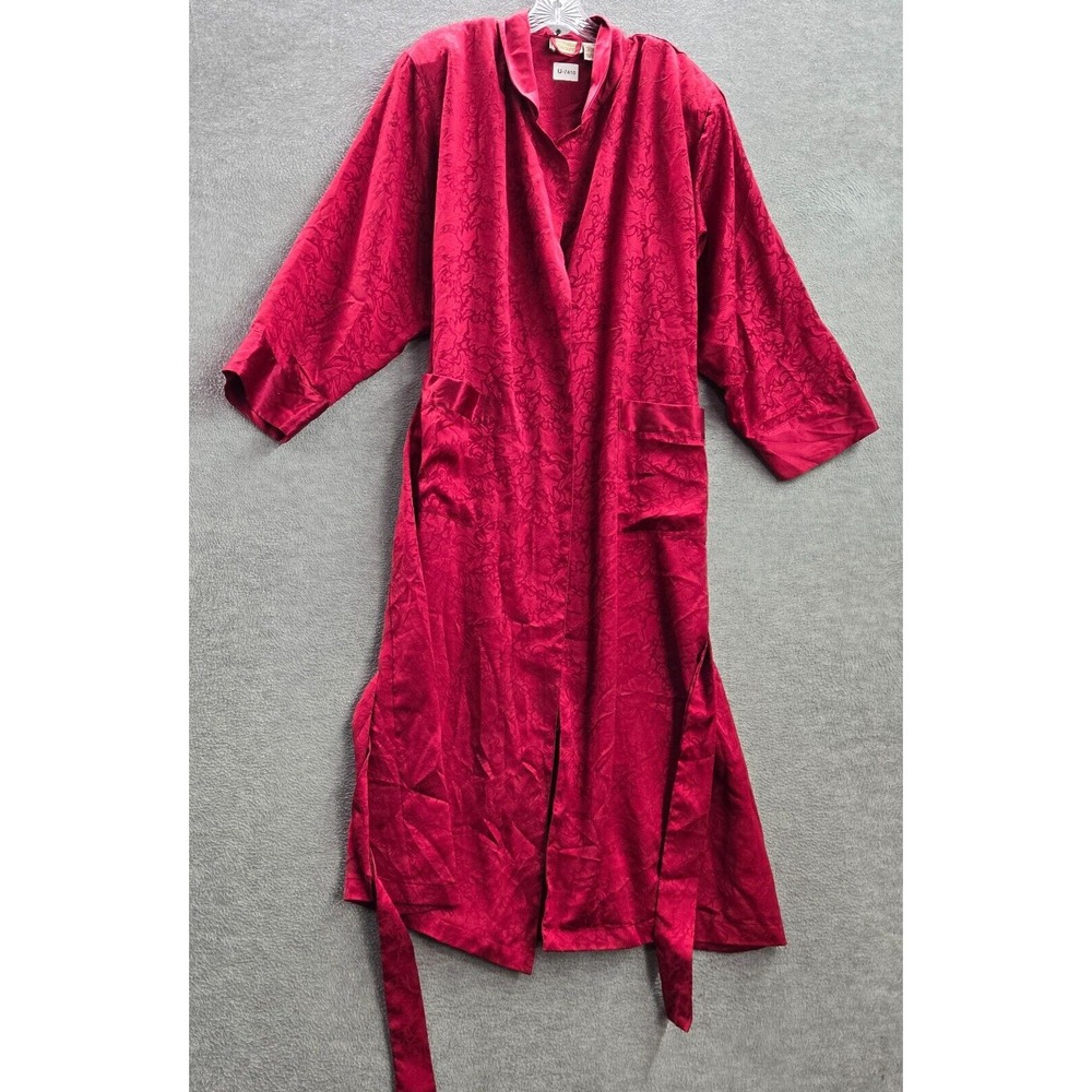 Victorias Secret Women Sleepwear Large Red Leaves Embroidered Robe Waist Tie
